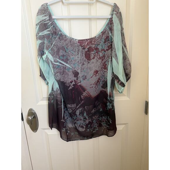 Vintage Jodi California Women’s Size XXL Sheer Green Floral Long Sleeve Blouse - Picture 5 of 5